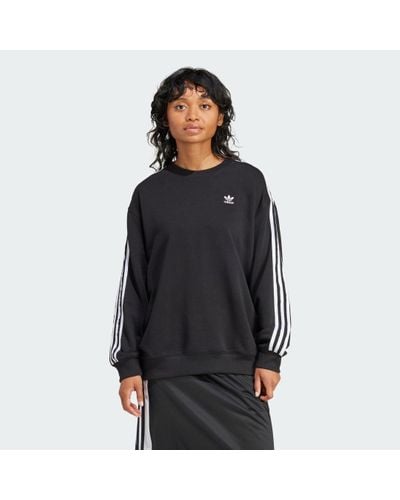 adidas 3-Stripes Oversized Crew Sweatshirt - Black