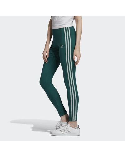 adidas Cotton 3-stripes Leggings in Green - Lyst
