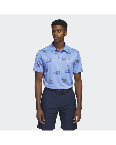 adidas Allover-Print Golf Polo Shirt - Blue