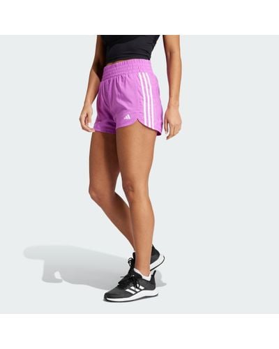 adidas Originals Pacer Training 3-Stripes Woven High-Rise Shorts - Purple