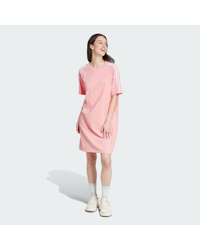 adidas Essentials 3-Stripes Single Jersey Boyfriend Tee Dress - Pink