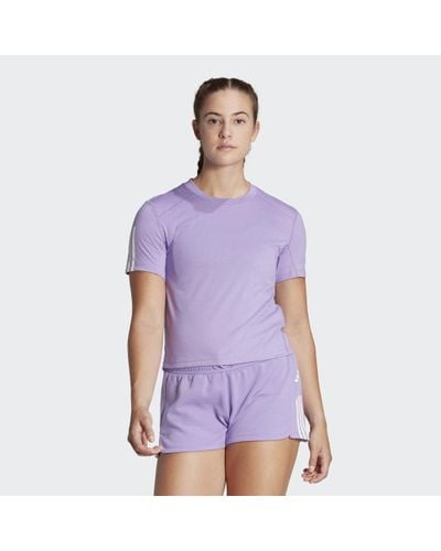 adidas Train Essentials Train Cotton 3-Stripes Crop T-Shirt - Purple