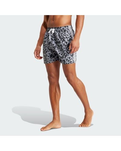 adidas Essentials 3-stripes Animal-print Clx Swim Shorts - Blue