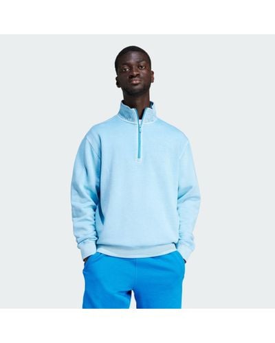 adidas Trefoil Essentials+ Dye Half Zip Crew Sweatshirt - Blue