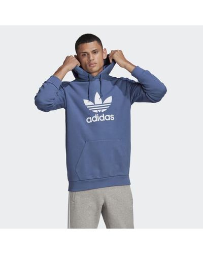 adidas trefoil hoodie blue