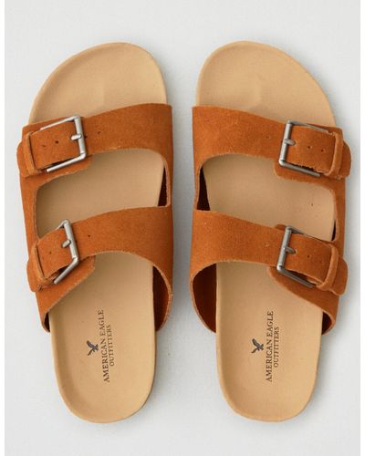 tan double buckle sandals