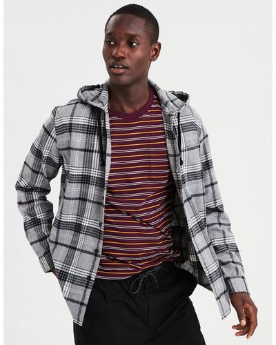 Ae Plaid Flannel Hooded Button Up Shirt 