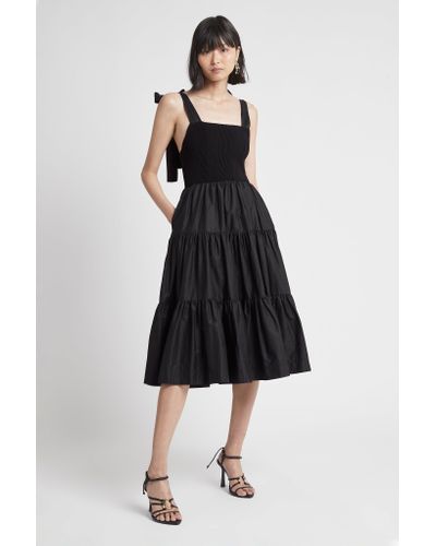 Aje. Cotton Casa Tiered Knit Midi Dress in Black - Lyst