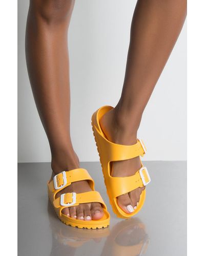 yellow birkenstock eva sandals