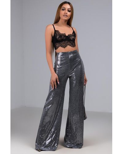 High Waisted Wide Leg Sequin Pant 