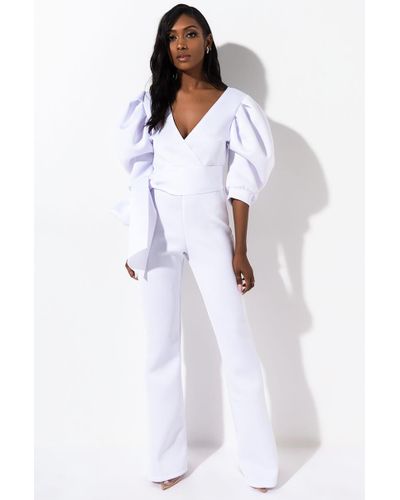 White puff sleeve jumpsuit Clearance