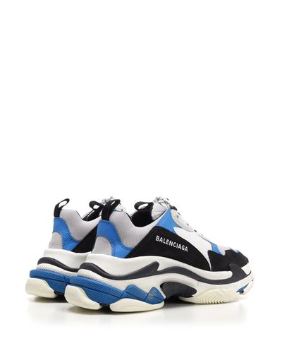 balenciaga white and blue triple s leather sneakers