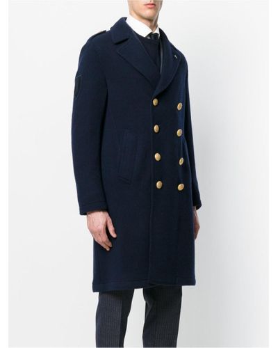 Lardini Wool Long Double Breasted Coat in Blue for Men - Lyst