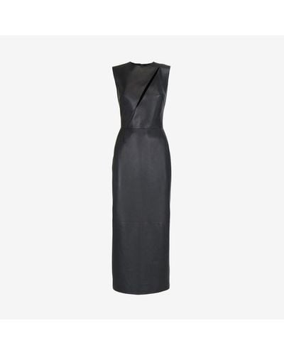 Alexander McQueen Leather Slashed Pencil Dress - Black