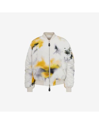 Alexander McQueen White Obscured Flower Bomber Jacket - Metallic