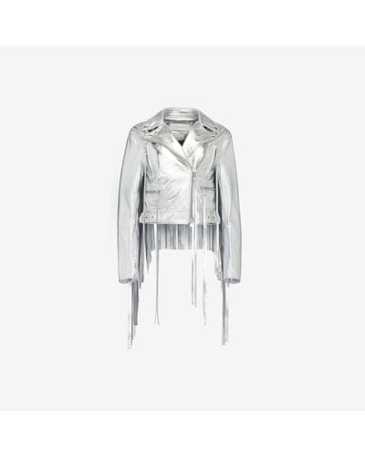 Alexander McQueen Fringed Biker Jacket - White