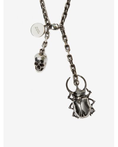 Alexander McQueen Beetle And Skull Necklace in Antique Silver 