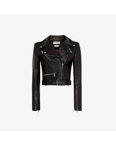 Alexander McQueen Cropped Leather Jacket - Black