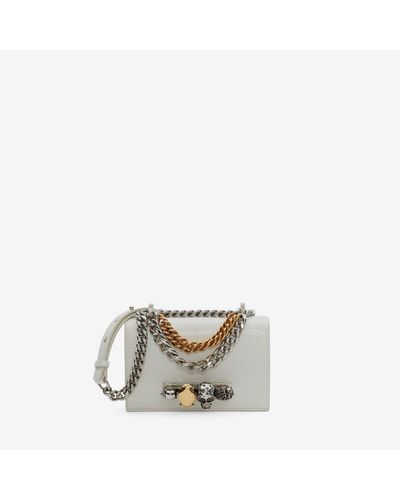 Alexander McQueen White Mini Jewelled Satchel With Chain