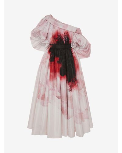 Alexander McQueen Dropped Shoulder Anemone Print Dress - Pink