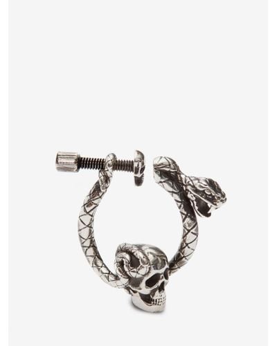 Alexander McQueen Silver Skull And Snake Earring - Metallic
