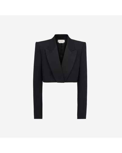 Alexander McQueen Cropped Tuxedo Jacket - Black
