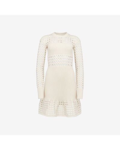 Alexander McQueen White Knitted Mesh Mini Dress - Natural