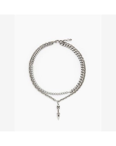 Alexander McQueen Silver Pearl And Skull Stud Necklace - Metallic