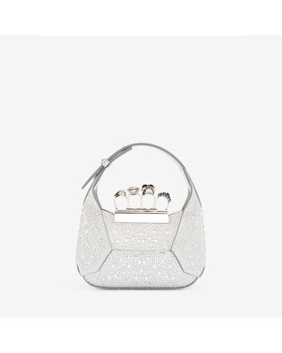 Alexander McQueen Silver The Jewelled Hobo Mini Bag - White