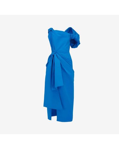 Alexander McQueen Blue Knotted Asymmetric Pencil Dress