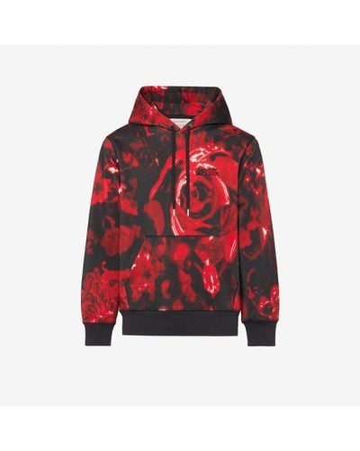 Alexander McQueen Black Wax Flower Hooded Sweatshirt - Red