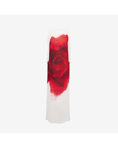 Alexander McQueen White Chiffon Bleeding Rose Slip Dress - Red