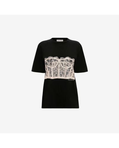Alexander McQueen Black Shell Lace-print Cotton-jersey T-shirt