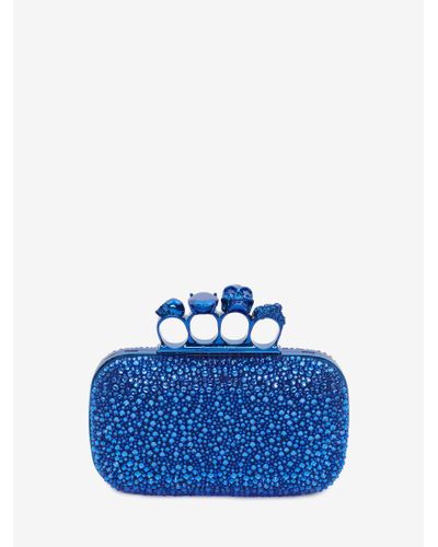 Alexander McQueen Blue Skull Four Ring Clutch With Chain