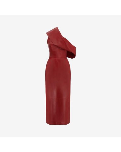 Alexander McQueen Red Drape Leather Dress