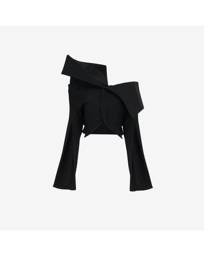 Alexander McQueen Asymmetric Off-the-shoulder Tailored Jacket - Black