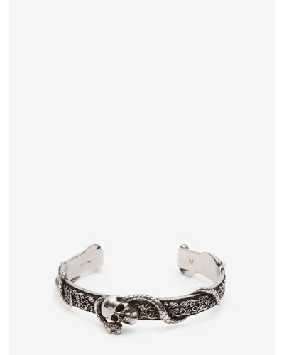 Alexander McQueen Silver Skull And Snake Bracelet - Metallic