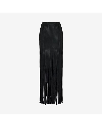 Alexander McQueen Fringed Leather Skirt - Black
