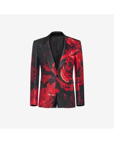 Alexander McQueen Black Wax Flower Single-breasted Jacket - Red