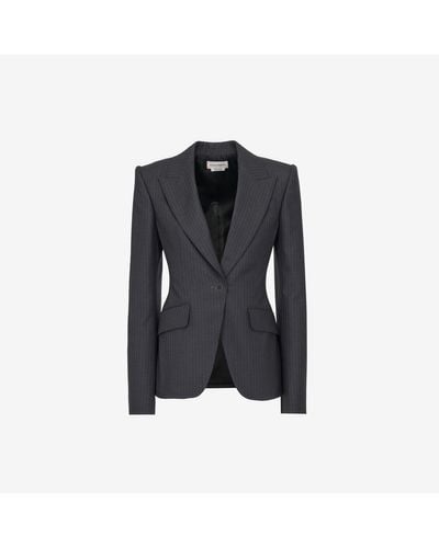 Alexander McQueen & Silver Pinstripe Single-breasted Jacket - Black
