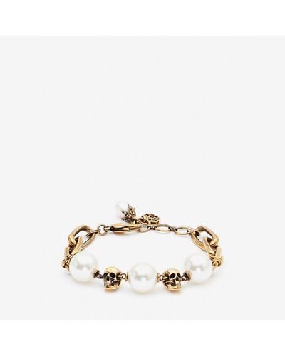 Alexander McQueen Gold Pearl-like Skull Chain Bracelet - Metallic