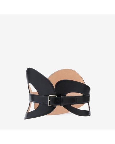 Alexander McQueen Cut-out Curved Leather Belt - Black