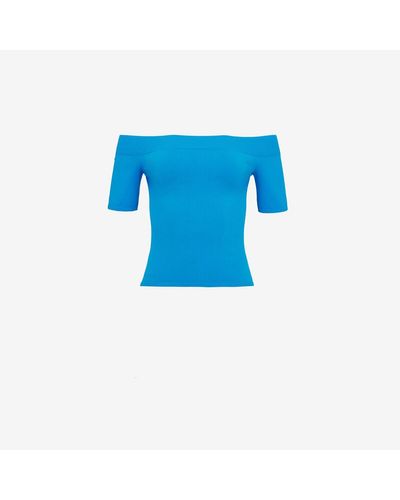 Alexander McQueen Blue Off-the-shoulder Knit Top