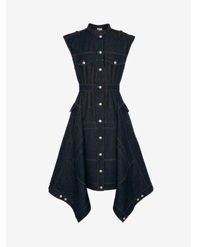 Alexander McQueen Blue Pieced And Patched Denim Midi Dress