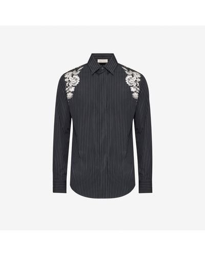 Alexander McQueen Black Embroidered Harness Shirt - Blue