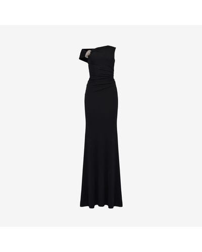 Alexander McQueen One-shoulder Crystal-embellished Gathered Jersey-crepe Gown - Black