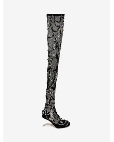 Alexander McQueen Black Embroidered Thigh-high Arc Boot