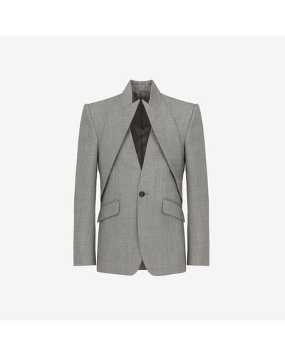 Alexander McQueen Silver Twisted Lapel Single-breasted Jacket - Grey