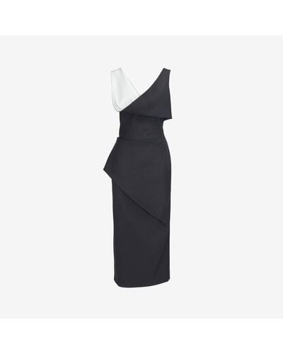 Alexander McQueen & Silver Pinstripe Asymmetric Pencil Dress - Black
