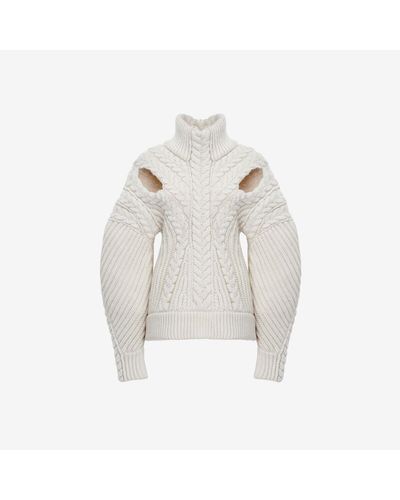 Alexander McQueen White Cocoon Sleeve Cable Jumper
